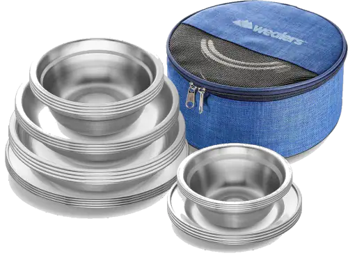 Wealers Stainless Steel Plates and Bowls, 24-Piece Camping Set