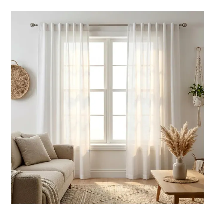 THE BEER VALLEY Semi Sheer Cotton Curtains 2 Pack White 96 Inch