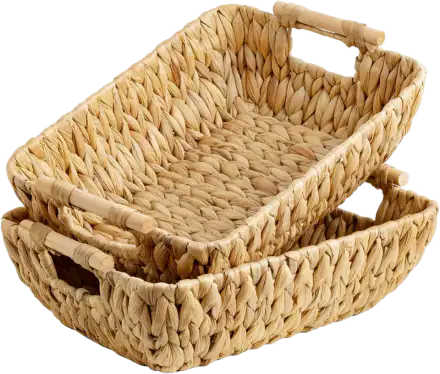 StorageWorks Large Water-Hyacinth Baskets with Wooden Handles