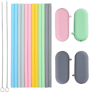 Sunseeke Platinum-Silicone Straws with Pouches — 8.5 Inches, 12 Pack