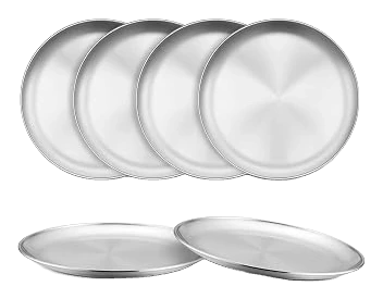 TeamFar Stainless Steel Kids Plates, Eight Inches, Six-Pack