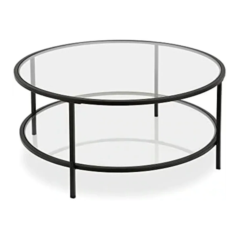 Henn&Hart Round Coffee Table with Tempered Glass Top