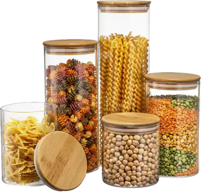 Glass Kitchen Canisters with Bamboo Lids