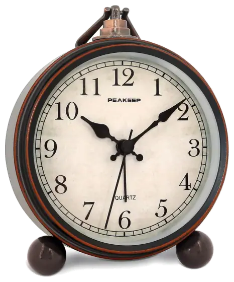 Peakeep Four-Inch Retro Analog Alarm Clock, Black