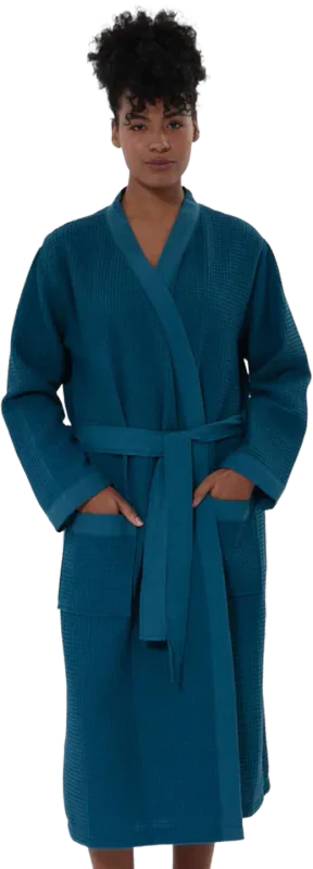 Women's GOTS Organic Cotton Waffle Hooded Kimono Robe