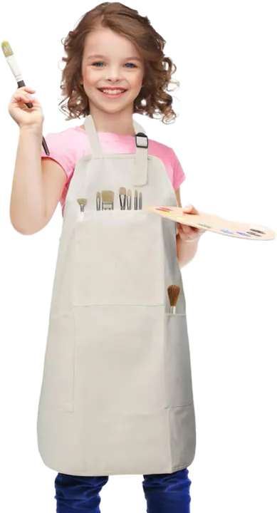 FreeNFond Cotton Canvas Kids Apron, White, 4 Pockets