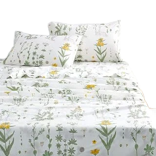 Wake In Cloud Cotton Twin Sheets — Yellow-Green Botanical