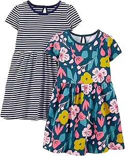 Simple Joys by Carter’s Cotton Dresses — Floral/Stripe, 2-Pack, 5T