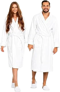 BIOLINEN 100% Cotton Terry Shawl Collar Bathrobe with Slippers