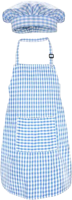 Jennice House Cotton Apron and Chef Hat, Blue Gingham, Small