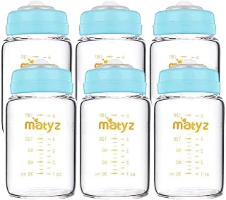 Matyz 6-oz Glass Breastmilk Storage Bottles — Blue Lids