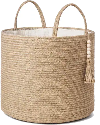 Mkono Jute Rope Storage Basket with Wood Beads, 16-Inch, Brown