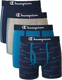 Champion Cotton-Stretch Briefs — Navy/Teal/Grey, 4-Pack, L