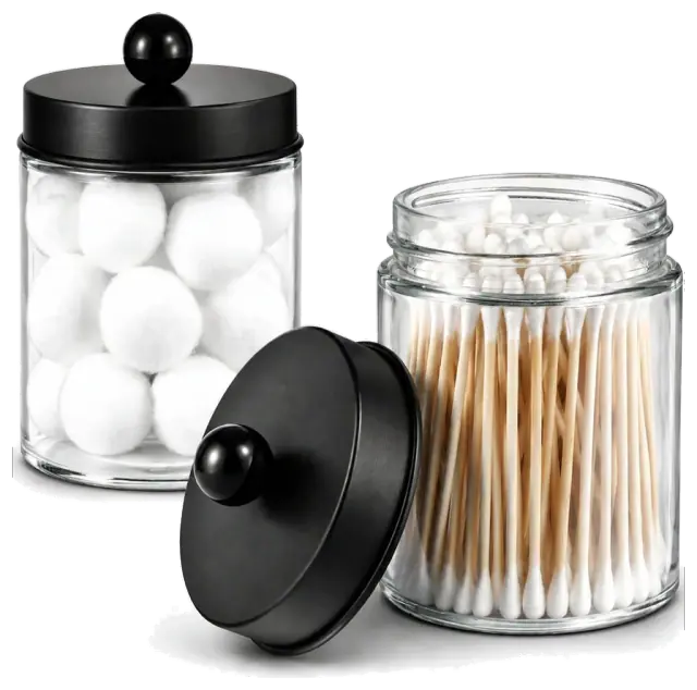 Amolliar Glass Apothecary Jars with Metal Lids, Black, 2-Pack