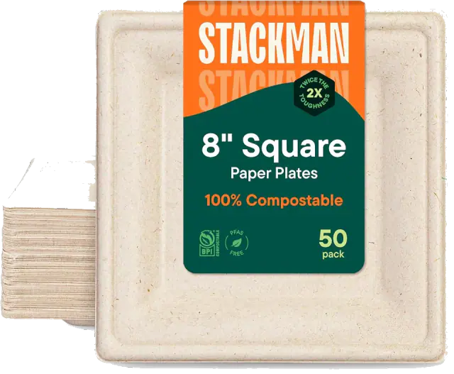 Stack Man 8-Inch Square Bagasse Plates