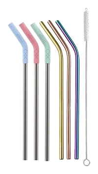 Ello Impact Steel Straws with Silicone Tips — Summer Glow, 6 Pack