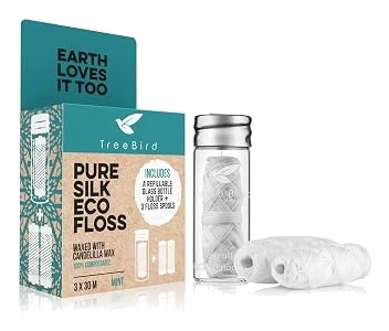 TreeBird Mint Silk Floss with Glass Dispenser, 3 Spools