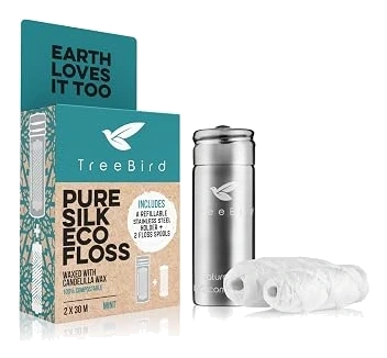 TreeBird Mint Silk Floss with Steel Dispenser, 2 Spools
