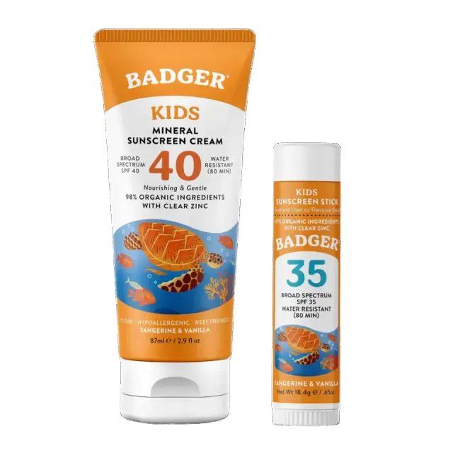 Badger Kids Sunscreen Combo — SPF 40 Cream + SPF 35 Face Stick