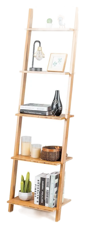 Tangkula Bamboo Leaning Ladder Bookshelf