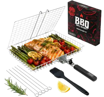 Grill Basket with Removable Wood Handle