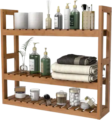 Domax 3-Tier Adjustable Bamboo Wall Shelf — Walnut Color