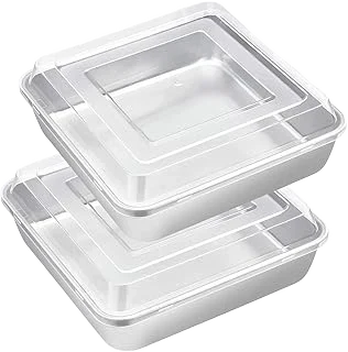 E-far 8-Inch Stainless Steel Square Baking Pans with Lids