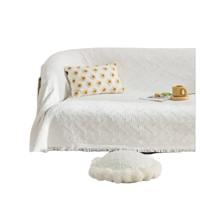 Homcosan Cotton-Blend Sofa Throw, White, 71 x 118 in