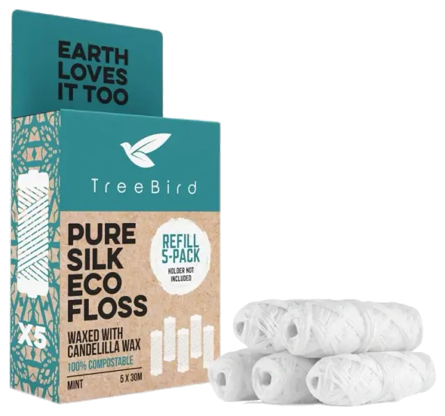 TreeBird Mint Silk Dental Floss Refills, 5 Pack