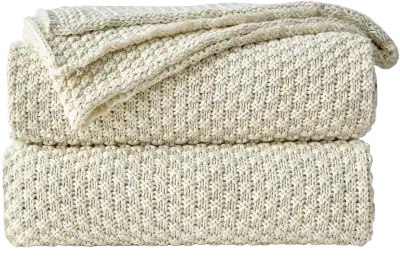 100% Cotton Knitted Throw Blanket, Cream