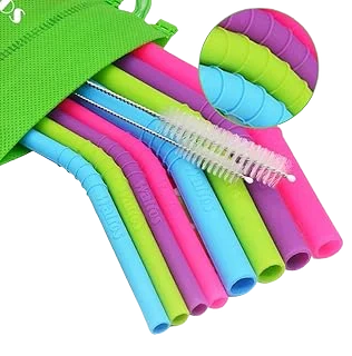 Walfos Flexible Silicone Straws — 4 Wide and 4 Regular