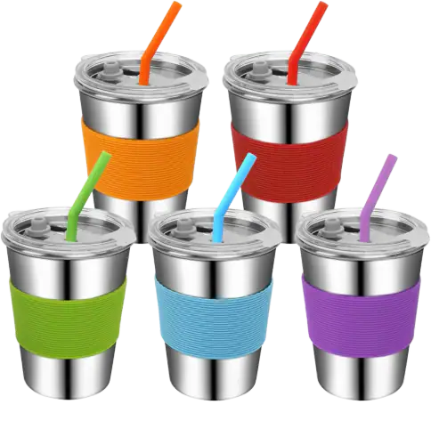 Rommeka Stainless Steel Toddler Cup with Silicone Straw