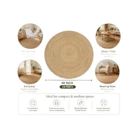 Jute Braided Reversible Rug, 4 ft Round