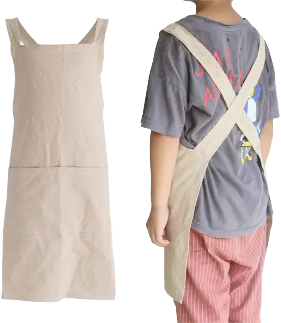losofar Cotton-Linen Cross-Back Kids Apron, Khaki