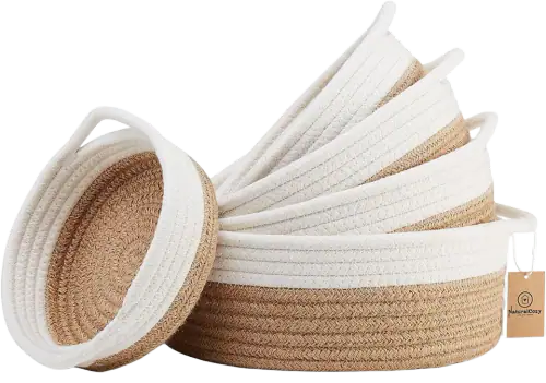 NaturalCozy Cotton Rope Storage Basket Set, 5-Piece Round