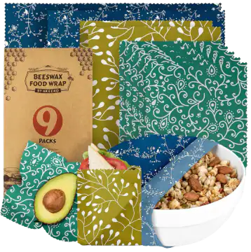 Akeeko Reusable Beeswax Food Wraps (Assorted 9-Pack)