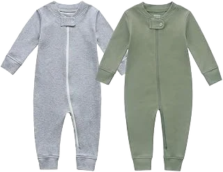 Owlivia Organic Cotton Footless Pajamas — Grey/Olive, 2-Pack, 12–18M