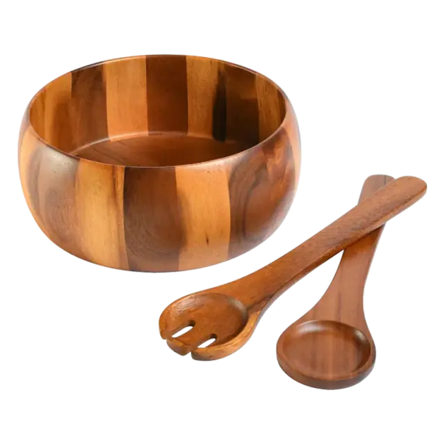 Gibson Home Laurel Acacia Salad Bowl Set, 3-Piece