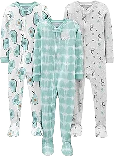 Simple Joys Cotton Footed Pajamas — Avocado Mix, 3-Pack, 3T