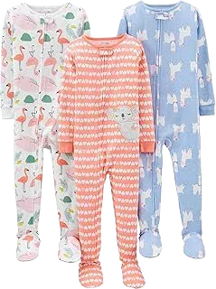 Simple Joys Cotton Footed Pajamas — Hearts/Llama Mix, 3-Pack, 4T