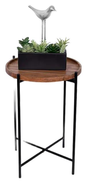 BIRDROCK HOME Folding Acacia Side Table with Removable Tray