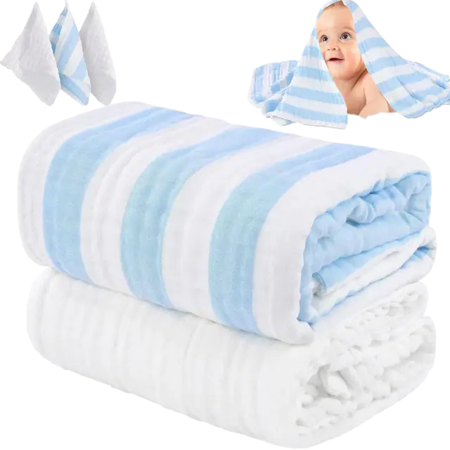 HardNok Muslin Baby Bath Towel & Washcloth Set, 100% Organic Cotton (5-Piece)