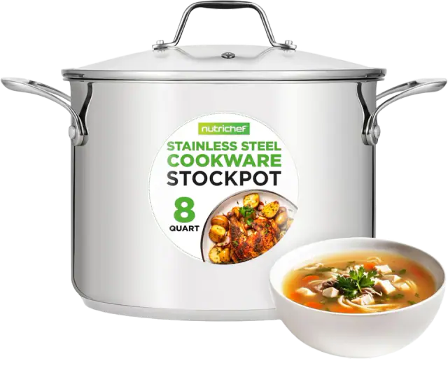 NutriChef 8 Qt 18/8 Stainless Steel Stock Pot