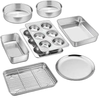 P&P CHEF 9 PCS Baking Pans Sheets, Stainless Steel Bakeware Set for Cooking