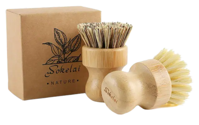 wokelai Bamboo Palm Dish Brushes, 2-Pack