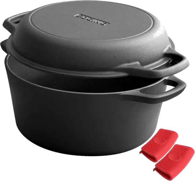 EDGING CASTING 2-in-1 Pre-Seasoned Cast Iron Dutch Oven — 5 Qt