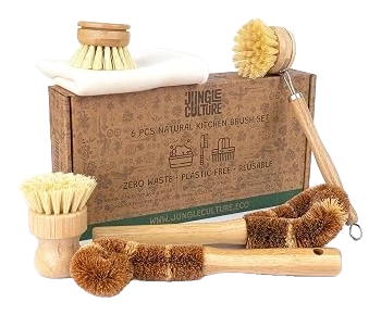 Jungle Culture Bamboo Kitchen Cleaning Set, 6-Piece