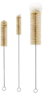 NewFerU Bottle Brushes Thin Long Handle X 3, Natural Boar Bristle Set