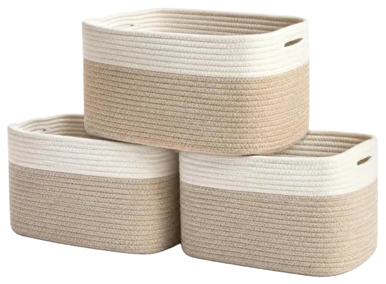 OrganiHaus Cotton Rope Shelf Baskets, Light Honey, 3-Pack