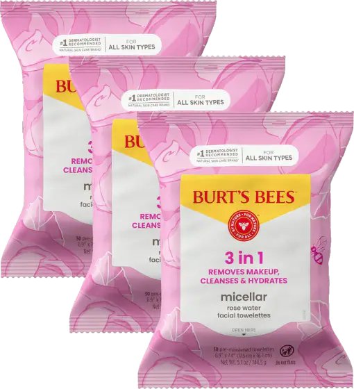 Burt’s Bees Micellar Rose Water Facial Towelettes, 30 ct., 3 Pack